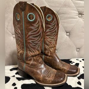 Ariat Brown Leather Combat Boots with Turquoise Accents